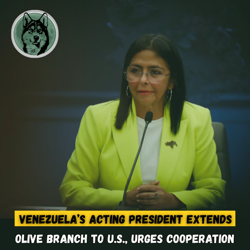 Venezuela Acting President Delcy Rodríguez delivering a statement calling for peace and cooperation with the United States following Maduro’s capture